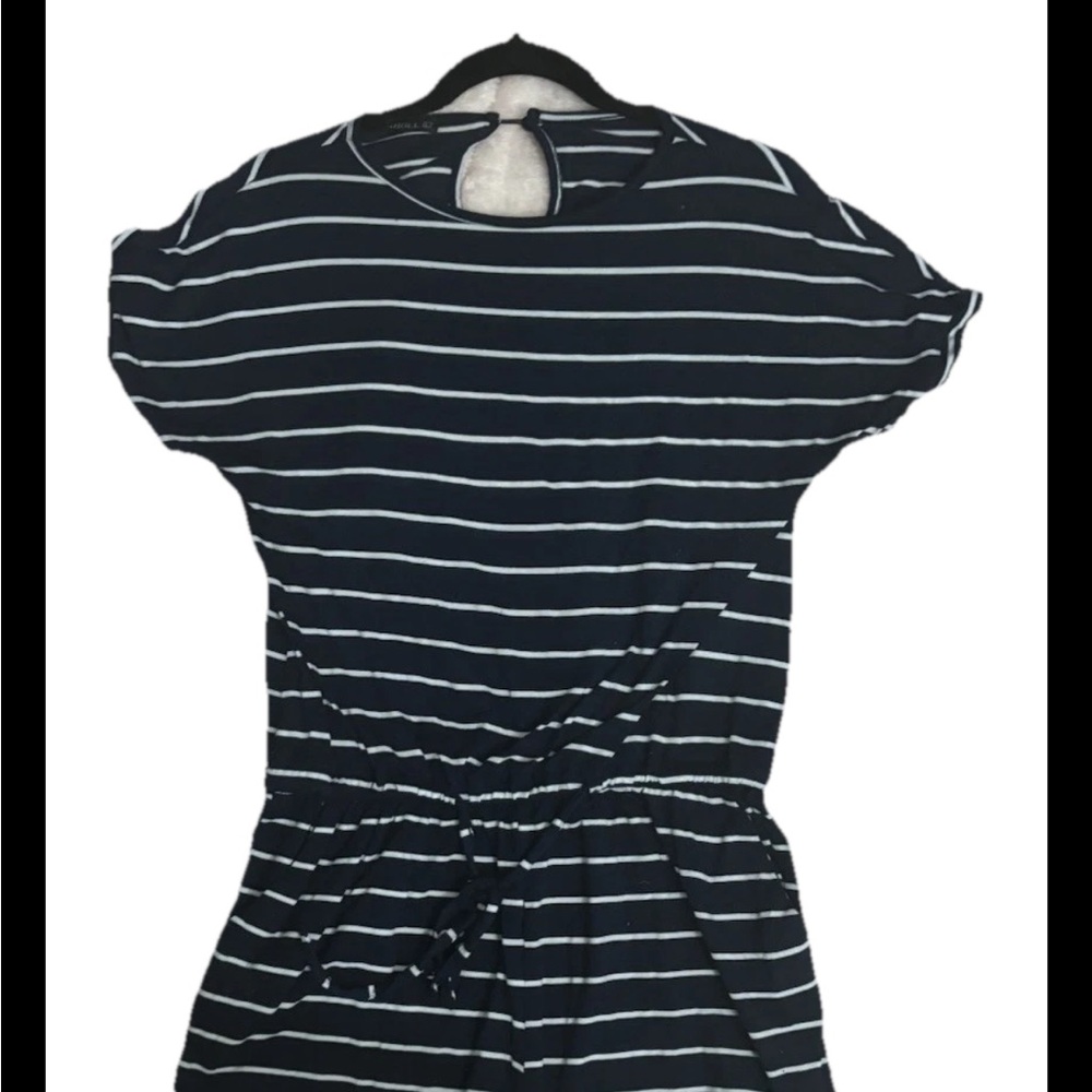 Short Sleeve Blue And White Stripe Romper Pockets Size Large Women